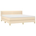 Pat box spring cu saltea, crem, 160×200 cm, material textil