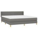 Pat box spring cu saltea, gri închis, 180×200 cm, textil