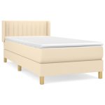 Pat box spring cu saltea, crem, 90×190 cm, textil