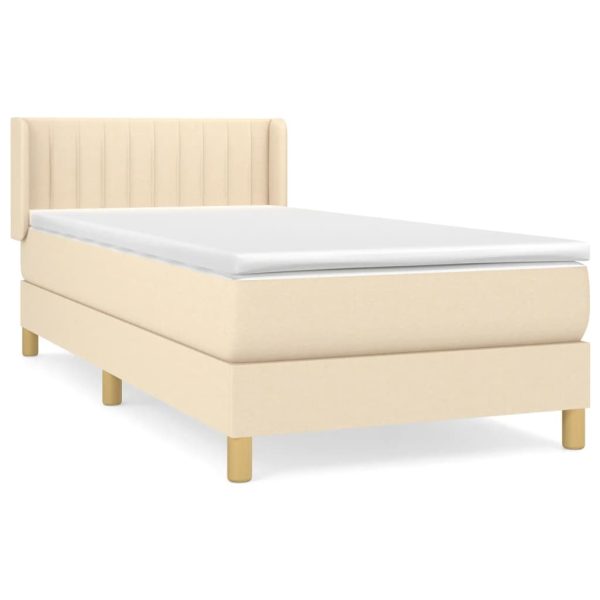 Pat box spring cu saltea, crem, 90×190 cm, textil