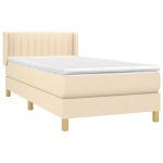 Pat box spring cu saltea, crem, 90×190 cm, textil