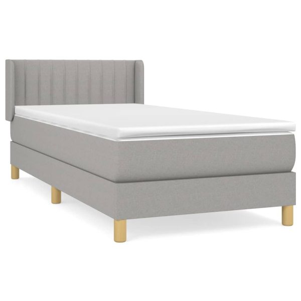 Pat box spring cu saltea, gri deschis, 90×200 cm, textil