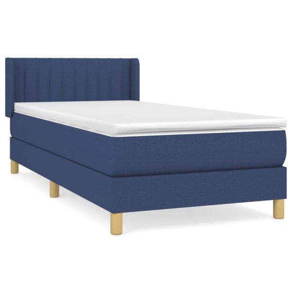 Pat box spring cu saltea, albastru, 100×200 cm, textil