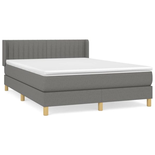 Pat box spring cu saltea, gri închis, 140×200 cm, textil