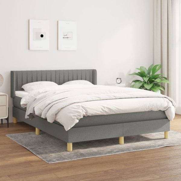 Pat box spring cu saltea, gri închis, 140×200 cm, textil