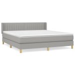 Pat continental cu saltea, gri deschis, 160×200 cm, textil