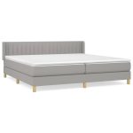 Pat box spring cu saltea, gri deschis, 200×200 cm, textil