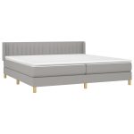 Pat box spring cu saltea, gri deschis, 200×200 cm, textil