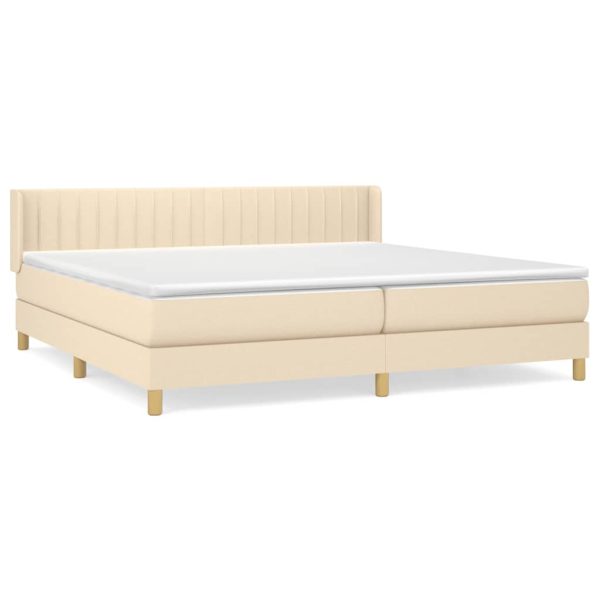 Pat box spring cu saltea, crem, 200×200 cm, textil