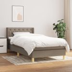 Pat box spring cu saltea, gri taupe, 80×200 cm, textil