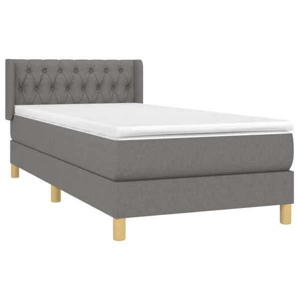 Pat box spring cu saltea, gri închis, 90×190 cm, textil