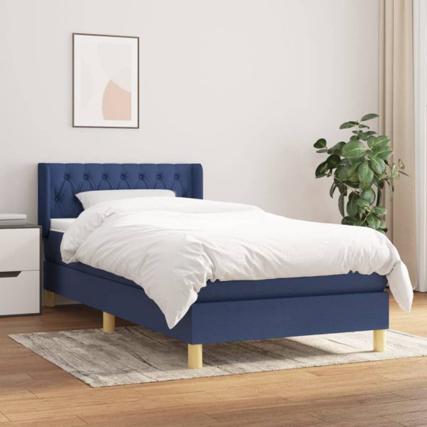 Pat box spring cu saltea, albastru, 100×200 cm, textil