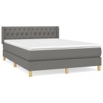 Pat box spring cu saltea, gri închis, 140×190 cm, textil
