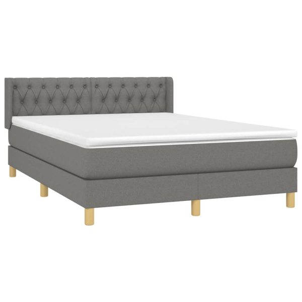 Pat box spring cu saltea, gri închis, 140×190 cm, textil