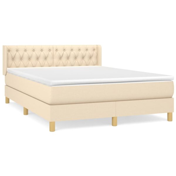 Pat box spring cu saltea, crem, 140×200 cm, textil