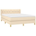 Pat box spring cu saltea, crem, 140×200 cm, textil