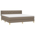 Pat box spring cu saltea, gri taupe, 160×200 cm material textil