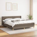 Pat box spring cu saltea, gri taupe, 160×200 cm material textil