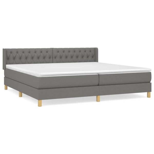 Pat box spring cu saltea, gri închis, 200×200 cm, textil