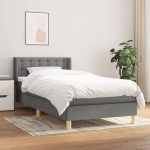 Pat box spring cu saltea, gri închis, 80×200 cm, textil