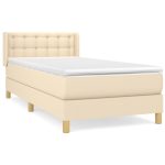 Pat box spring cu saltea, crem, 80×200 cm, textil