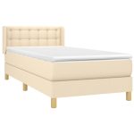 Pat box spring cu saltea, crem, 80×200 cm, textil