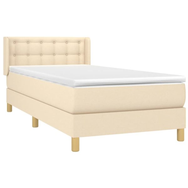 Pat box spring cu saltea, crem, 80×200 cm, textil