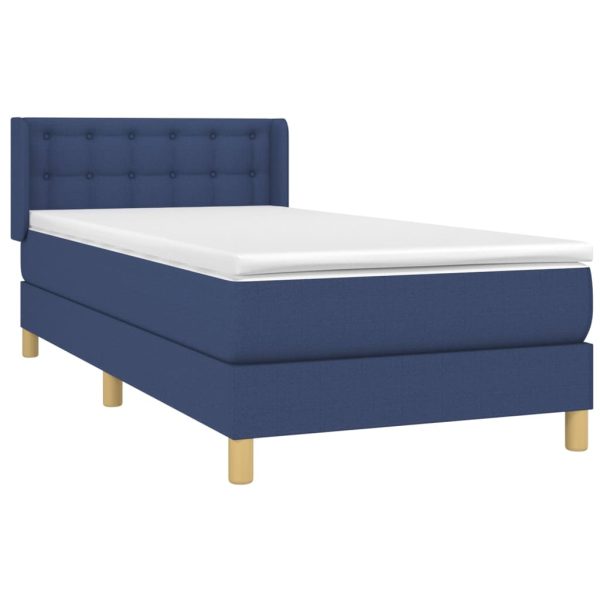 Pat box spring cu saltea, albastru, 90×190 cm, textil