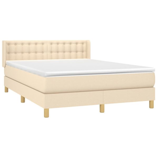 Pat box spring cu saltea, crem, 140×200 cm, textil