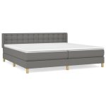 Pat continental cu saltea, gri închis, 160×200 cm, țesătură