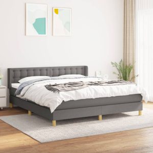 Pat continental cu saltea, gri închis, 160×200 cm, țesătură
