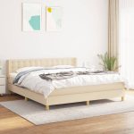 Pat continental cu saltea, crem, 180×200 cm, textil