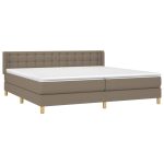 Pat box spring cu saltea, gri taupe, 200×200 cm, textil