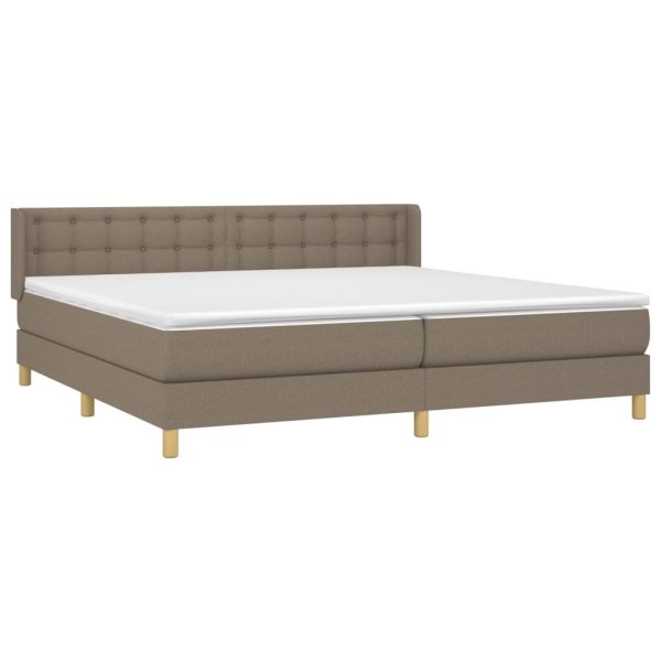 Pat box spring cu saltea, gri taupe, 200×200 cm, textil