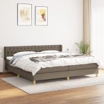 Pat box spring cu saltea, gri taupe, 200×200 cm, textil