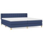 Pat box spring cu saltea, albastru, 200×200 cm, textil