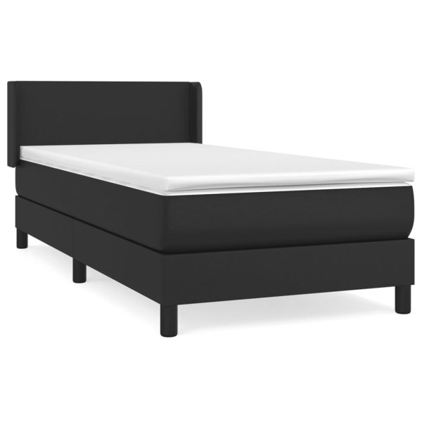 Pat box spring cu saltea, negru, 90×200 cm, piele ecologică