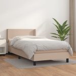 Pat box spring cu saltea, cappuccino, 90×200 cm piele ecologică