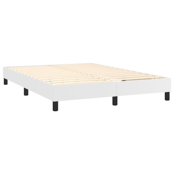 Pat box spring cu saltea, alb, 140×190 cm, piele ecologică