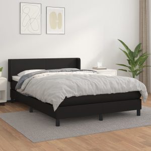 Pat box spring cu saltea, negru, 140×200 cm, piele ecologică