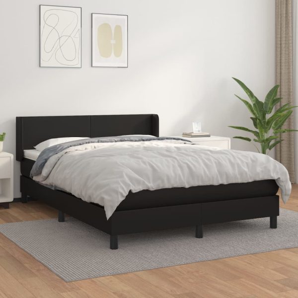 Pat box spring cu saltea, negru, 140×200 cm, piele ecologică