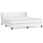 Pat box spring cu saltea, alb, 160×200 cm, piele ecologică
