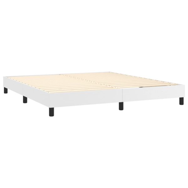 Pat box spring cu saltea, alb, 160×200 cm, piele ecologică