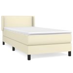 Pat box spring cu saltea, crem, 100×200 cm, piele ecologică