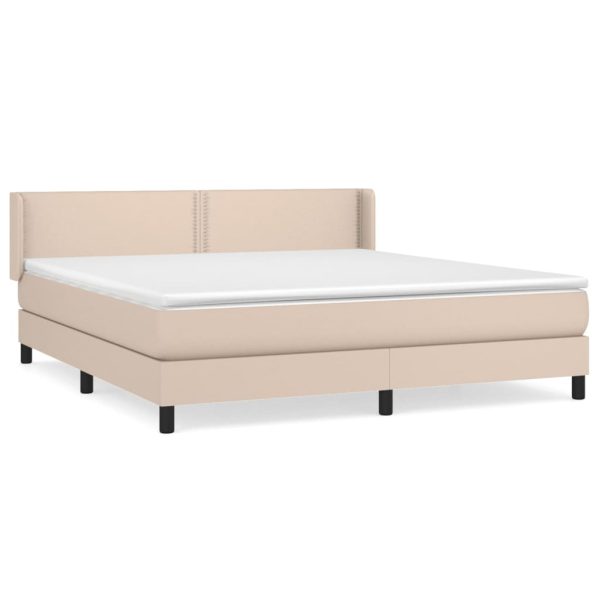 Pat box spring cu saltea, cappuccino, 160x200cm piele ecologică