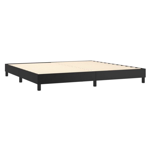 Pat box spring cu saltea, negru, 200×200 cm, piele ecologică