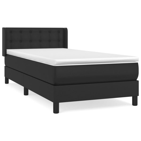 Pat continental cu saltea, negru, 80×200 cm, piele ecologică