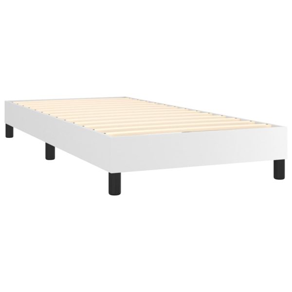 Pat box spring cu saltea, alb, 90×200 cm, piele ecologică