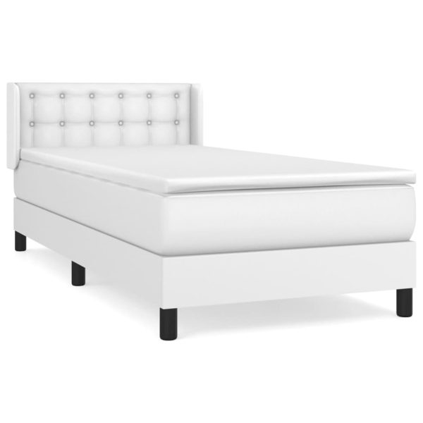 Pat box spring cu saltea, alb, 100×200 cm, piele ecologică