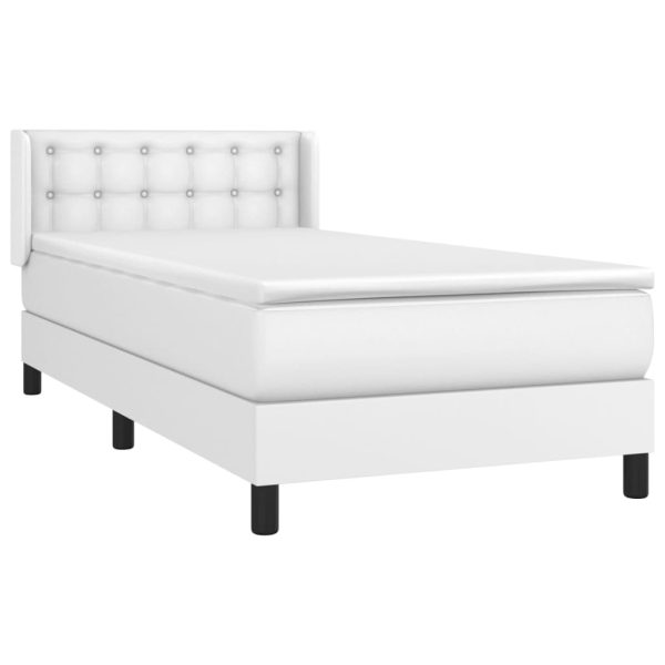 Pat box spring cu saltea, alb, 100×200 cm, piele ecologică